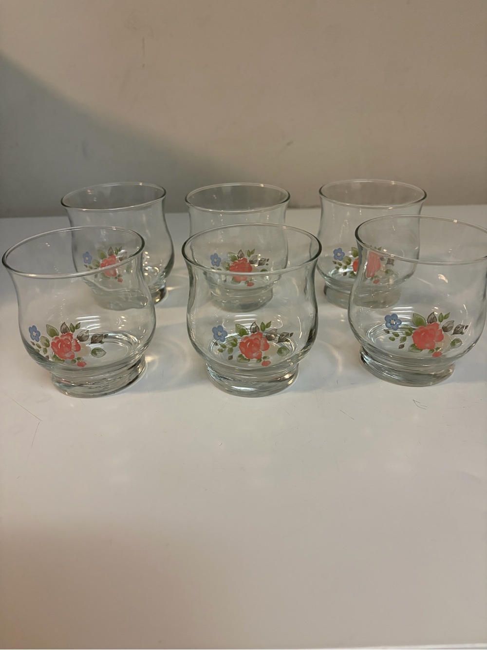 Pfaltzgraff Tea Rose 8 Oz Rocks/ Juice Glasses 3.5” Floral Set of 6 Vintage